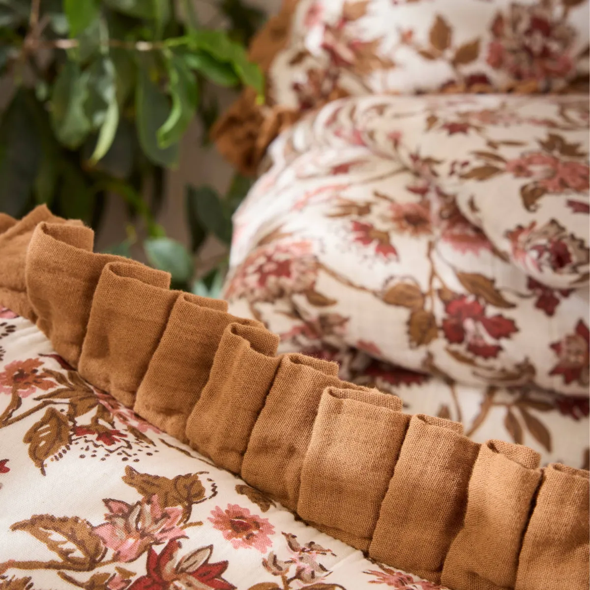 Cuscino rettangolare garza di cotone (40 x 60 cm) Gaïa dahlia Camel 