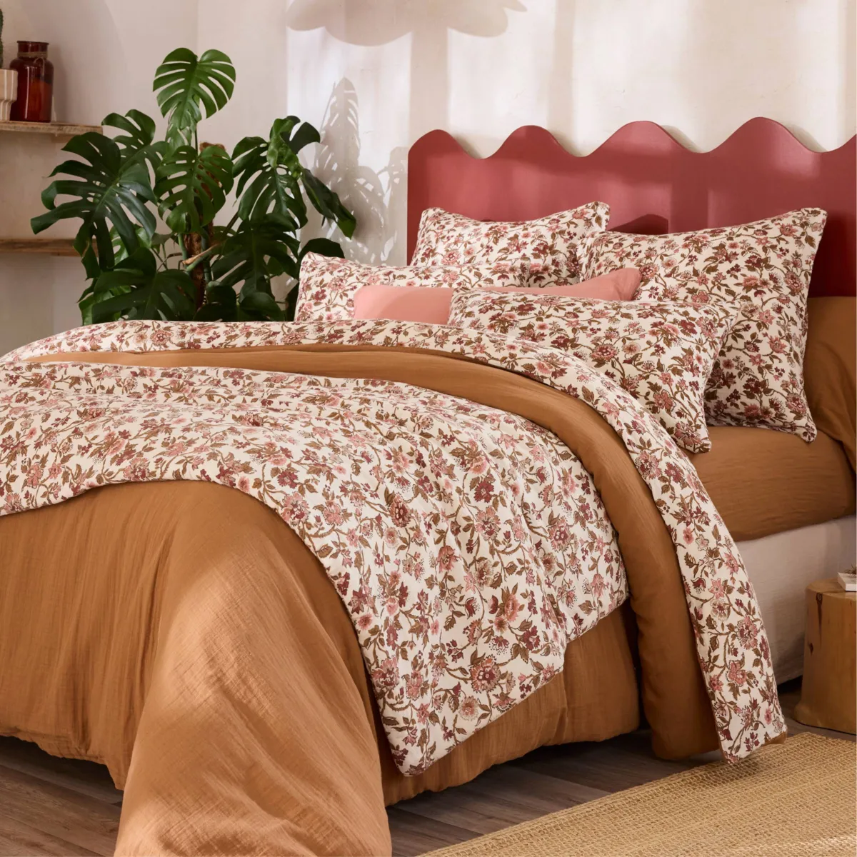 Piumone in garza di cotone (90 x 200 cm) Gaïa dahlia Camel