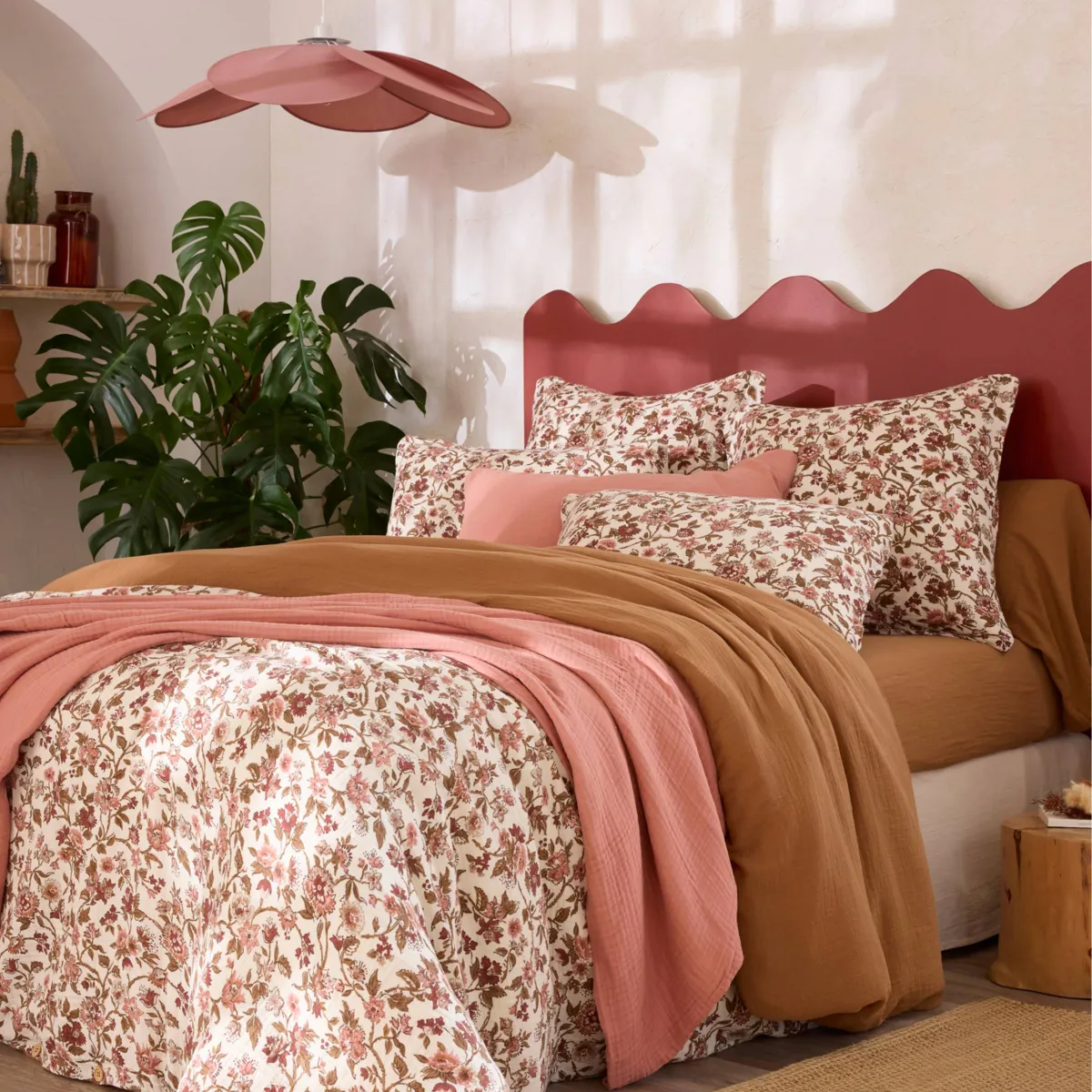EM - Taie d'oreiller 60 x 60 cm Gaze de coton imprimée GAIA DAHLIA