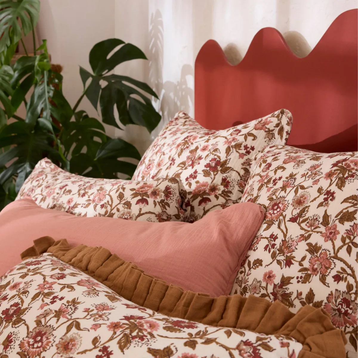 EM - Taie d'oreiller 50 x 70 cm Gaze de coton imprimée GAIA DAHLIA