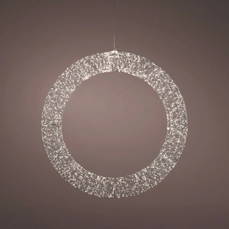 Corona di Natale Gigante luminosa Micro 1800 LED (D116 cm) Scintilli Argento e bianco caldo