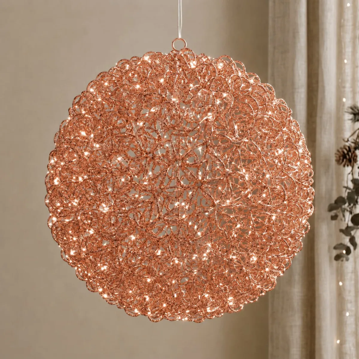 Palla di Natale luminosa 700 LED (D55 cm) Veglione Flash Rame rosa e bianco caldo