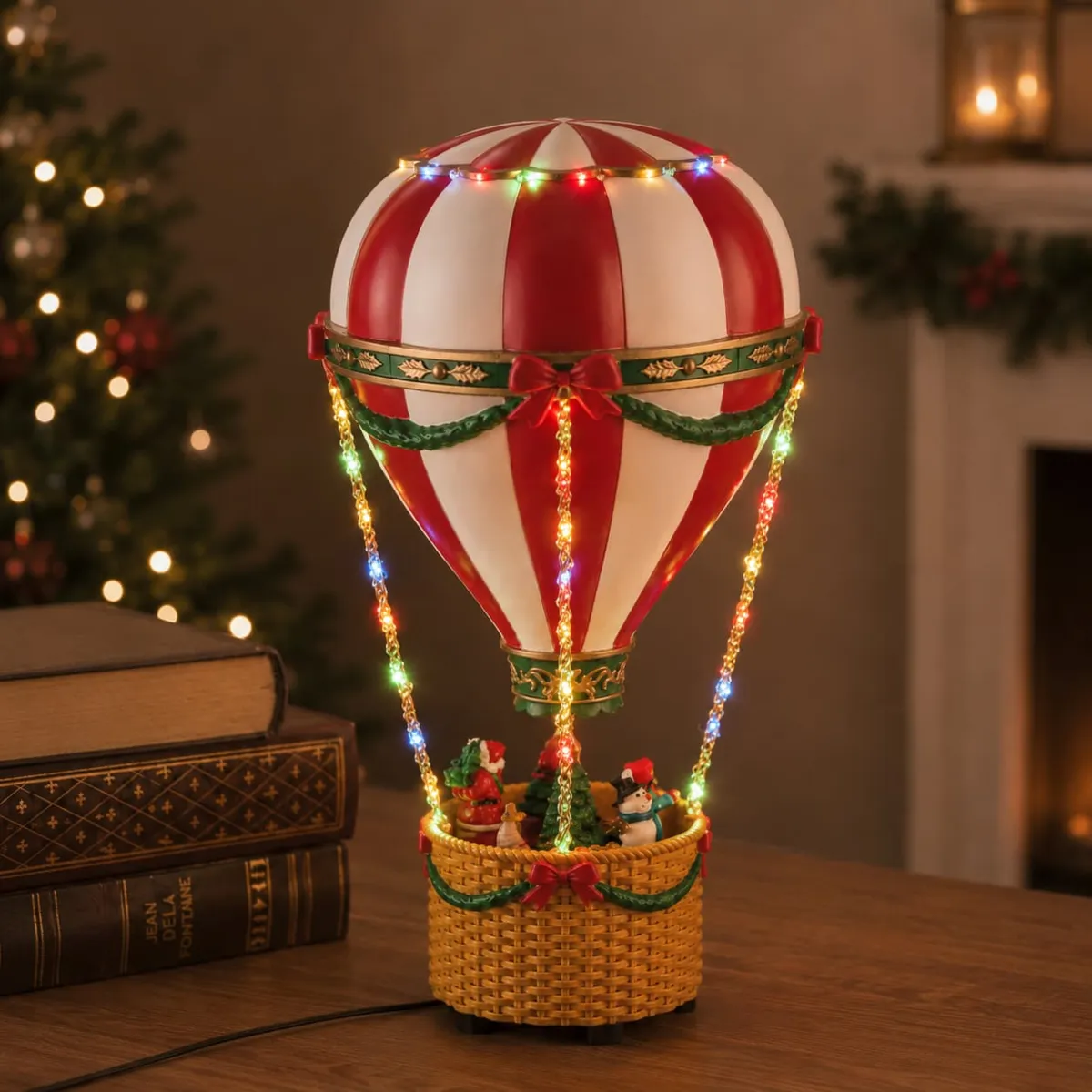 Mongolfiera luminosa, animata e musicale LED (H45 cm) Natale in volo Multicolore
