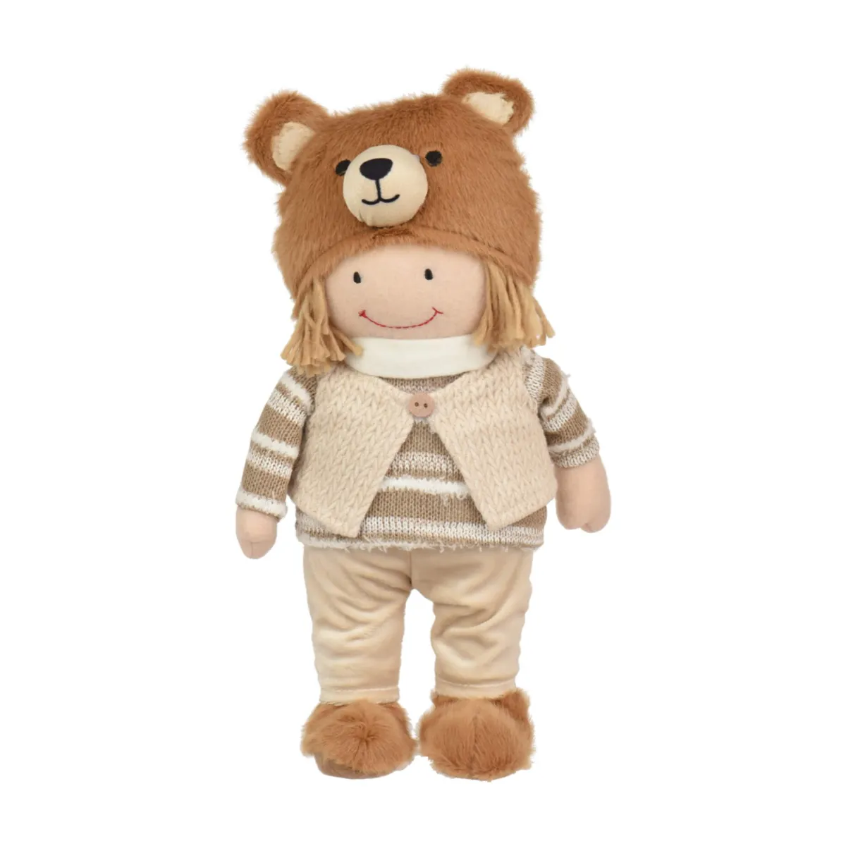 Bambola ragazzo in piedi (H32 cm) Casimir con berretto orso Beige