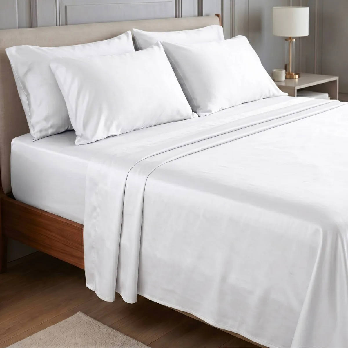 Lenzuolo sopra in satin di bambù (240 x 300 cm) Sienna Bianco Chantilly