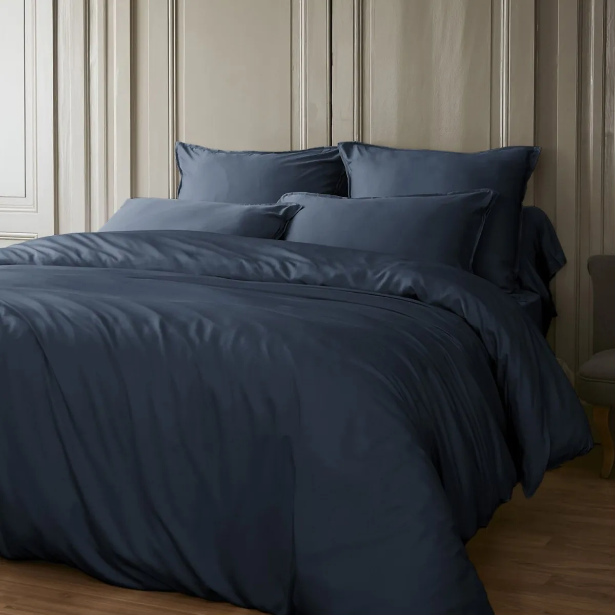 Lenzuolo sopra in satin di bambù (240 x 300 cm) Sienna Blu notte