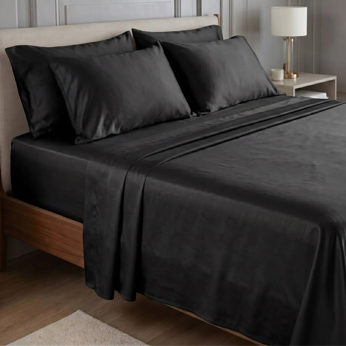 Lenzuolo sopra in satin di bambù (240 x 300 cm) Sienna Nero