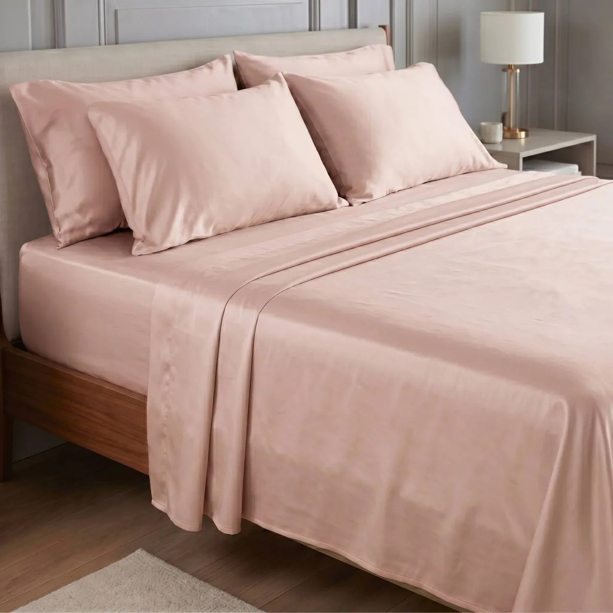 Lenzuolo sopra in satin di bambù (270 x 300 cm) Sienna Rose blush