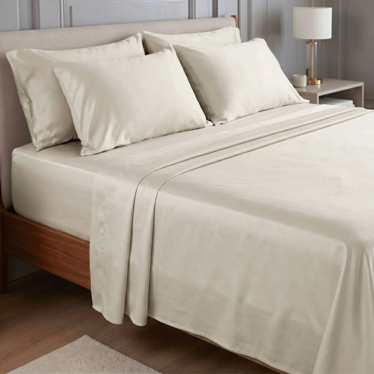 Lenzuolo sopra in satin di bambù (270 x 300 cm) Sienna Beige