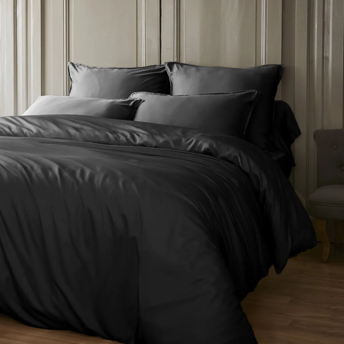 Lenzuolo sopra in satin di bambù (270 x 300 cm) Sienna Nero