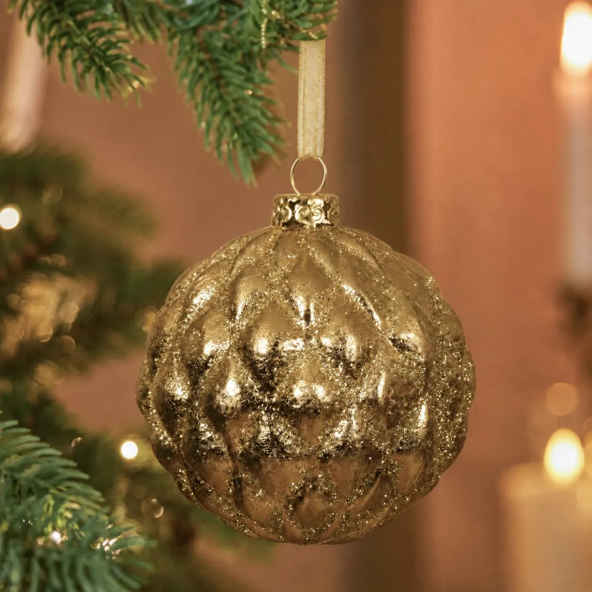 Pallina di natale (D80 mm) Classy glitterata Oro