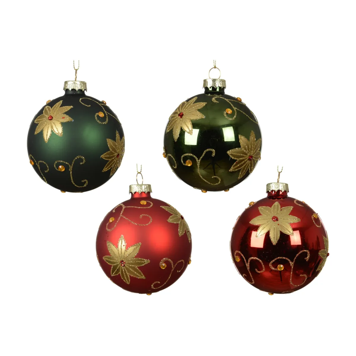 Set di 12 palline di natale in vetro (D80 mm) Giardino di Natale Verde e rosso