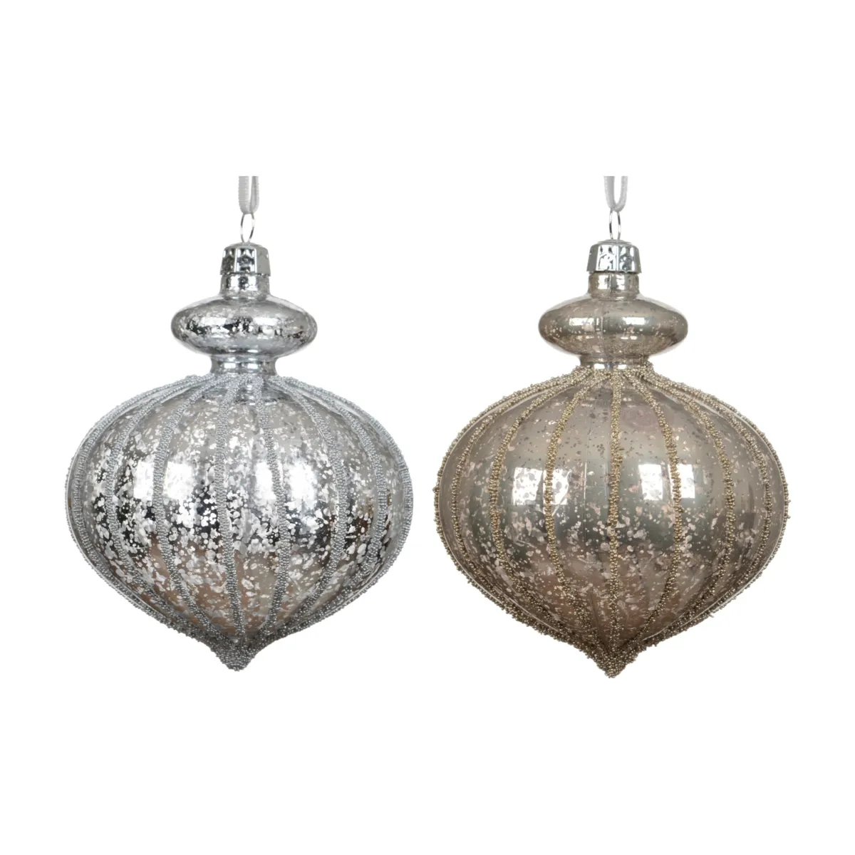 Lot de 12 boules de Noël (D80 mm) Opaline Argent et perle foncé