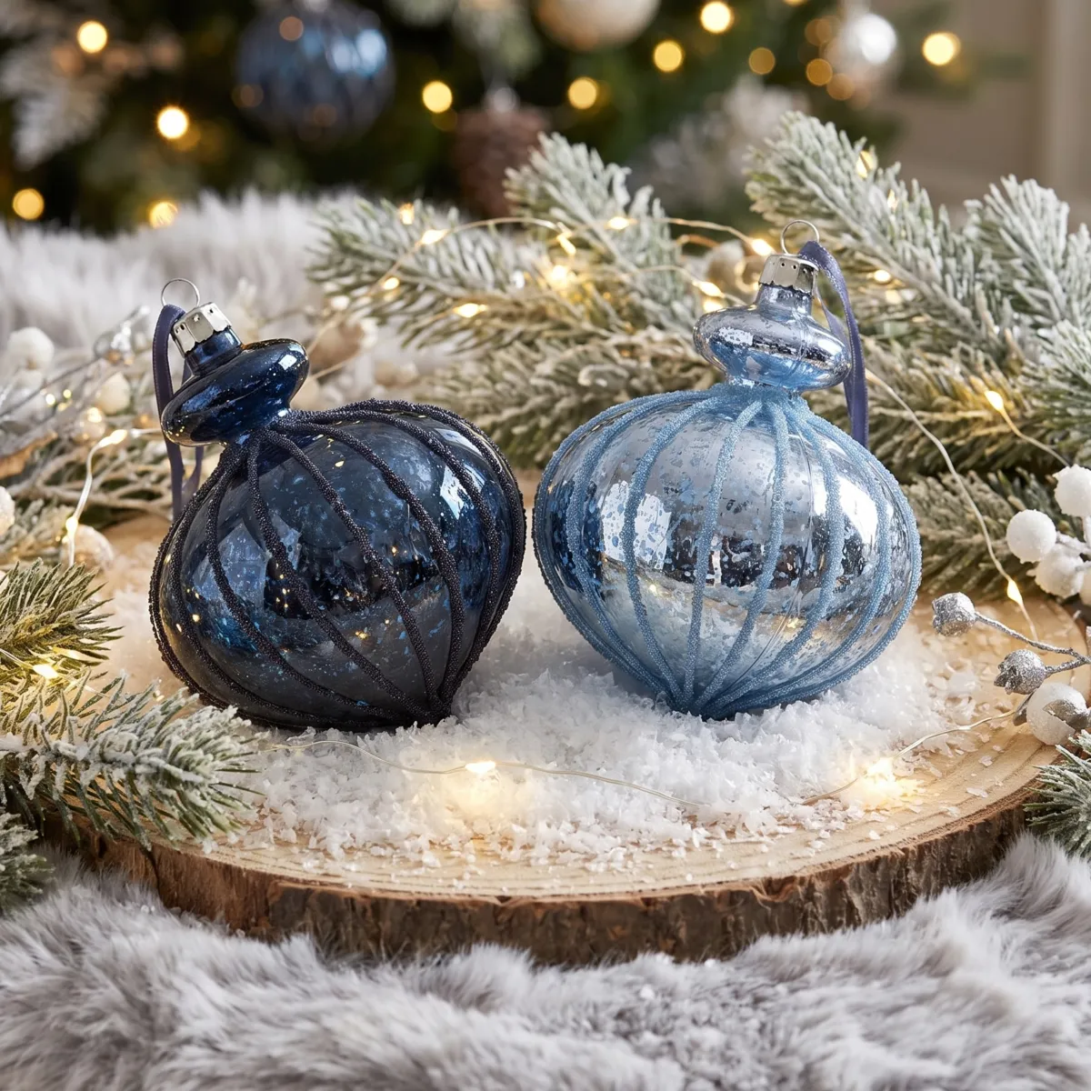 Lot de 12 boules de Noël (D80 mm) Opaline Bleu nuit et ciel