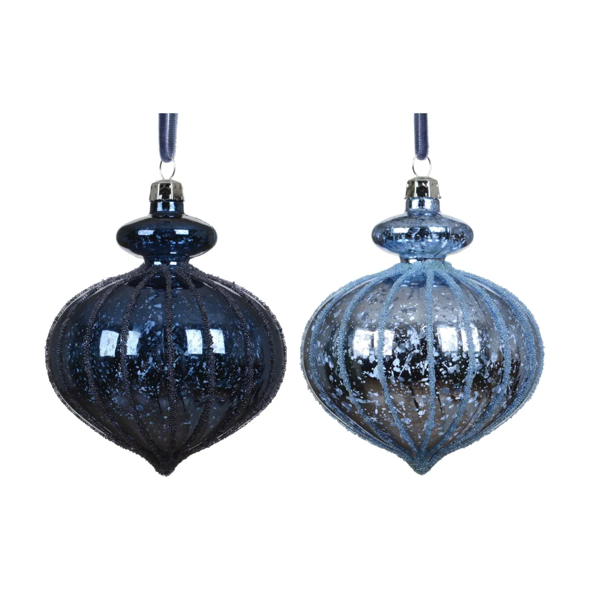 Lot de 12 boules de Noël (D80 mm) Opaline Bleu nuit et ciel