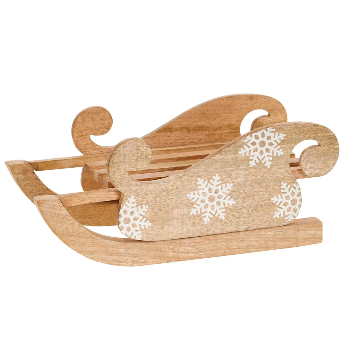 Slitta in legno (32 x H18 cm) Fiocchi di Natale Naturale