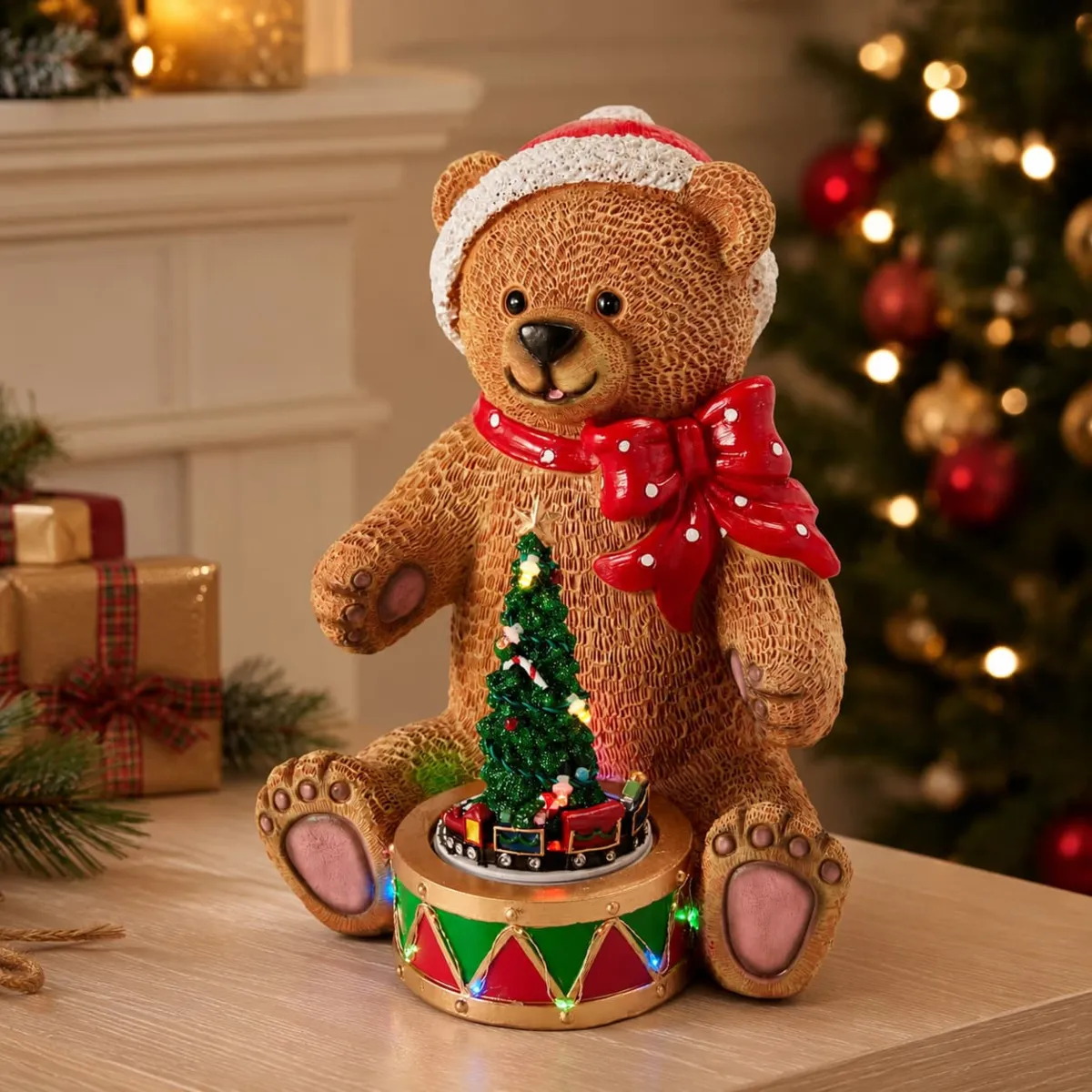 Orso luminoso, animato e musicale 8 LED (H25 cm) Piccolo cantante Multicolore