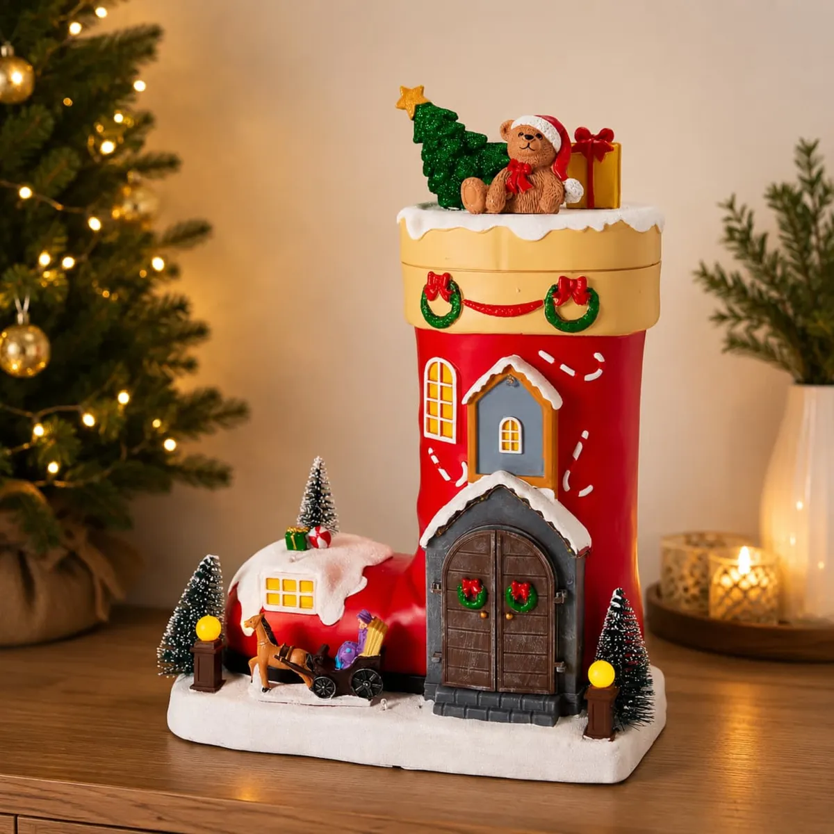 Decorazione luminosa, animata e musicale (H34 cm) Stivale di Babbo Natale Multicolore