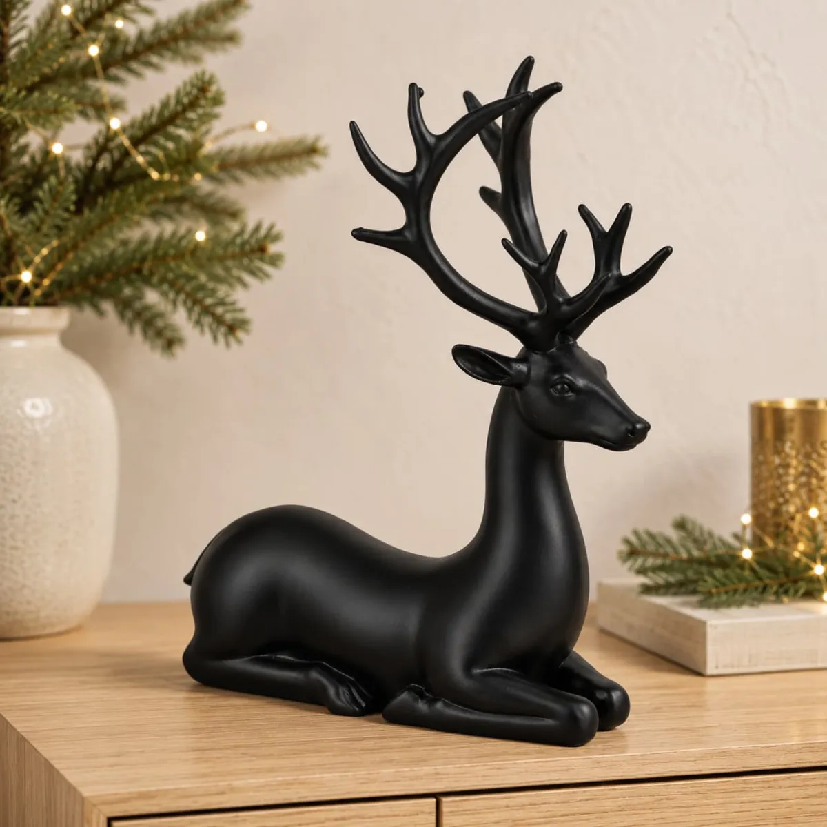 Decorazione Renna natalizia sdraiata (H20 cm) Silhouette Nordica Nera