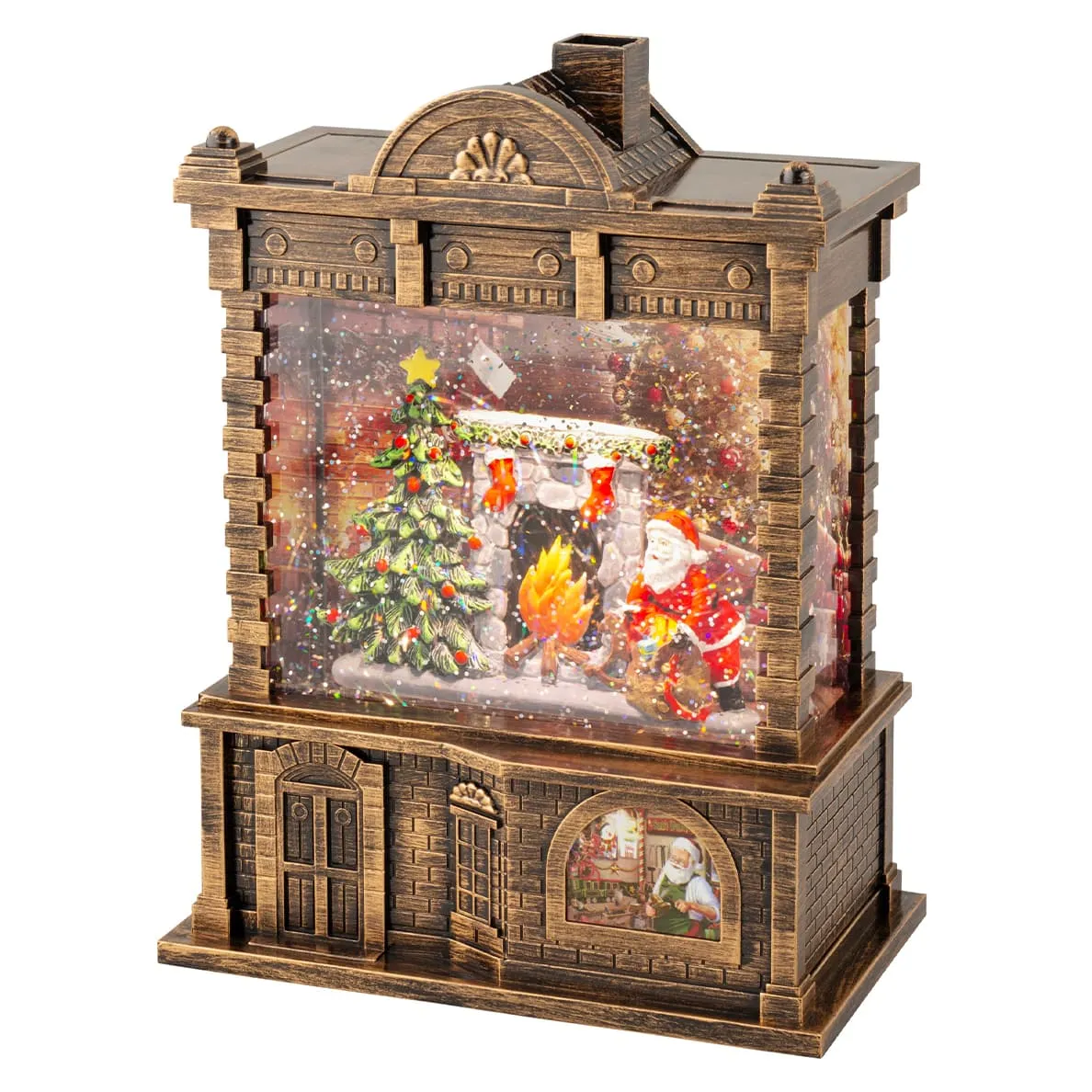 Decorazione luminosa, animata e musicale (H21 cm) Fuoco del camino Bianco caldo