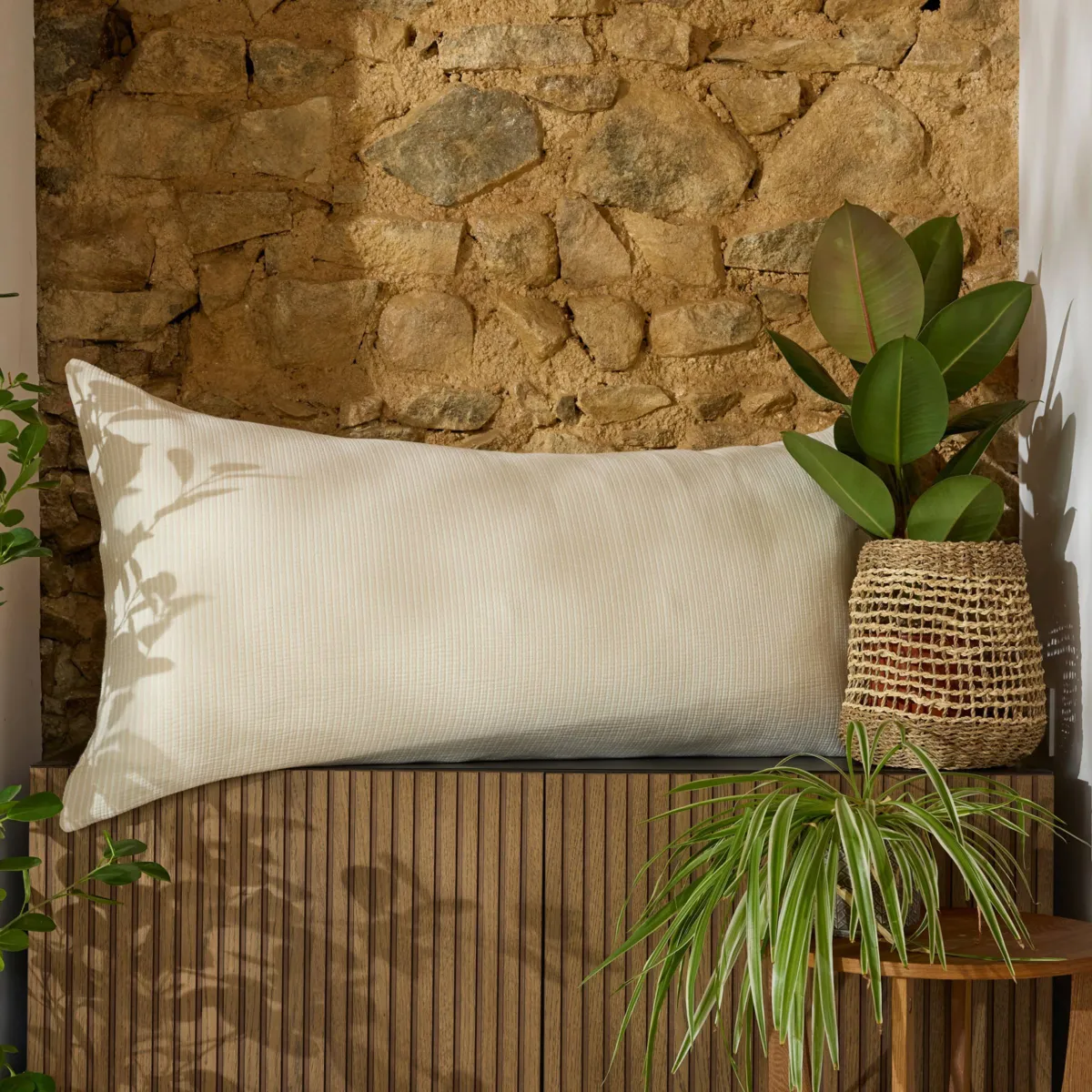 Cuscino rettangolare in garza di cotone trapuntata (55 x 110 cm) Oria Beige