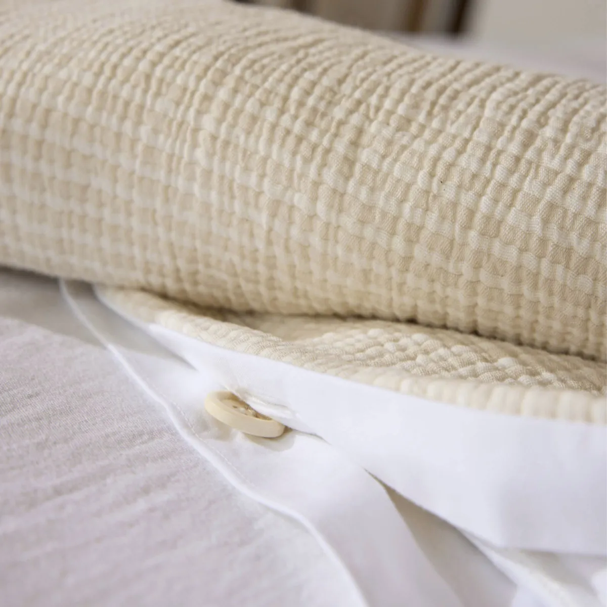 Copripiumino in garza di cotone trapuntata (240 x 220 cm) Oria Beige