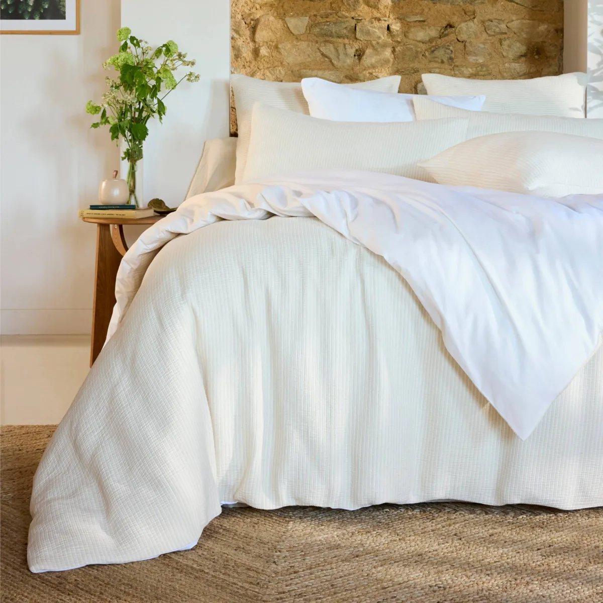 Copripiumino in garza di cotone trapuntata (200 x 200 cm) Oria Beige