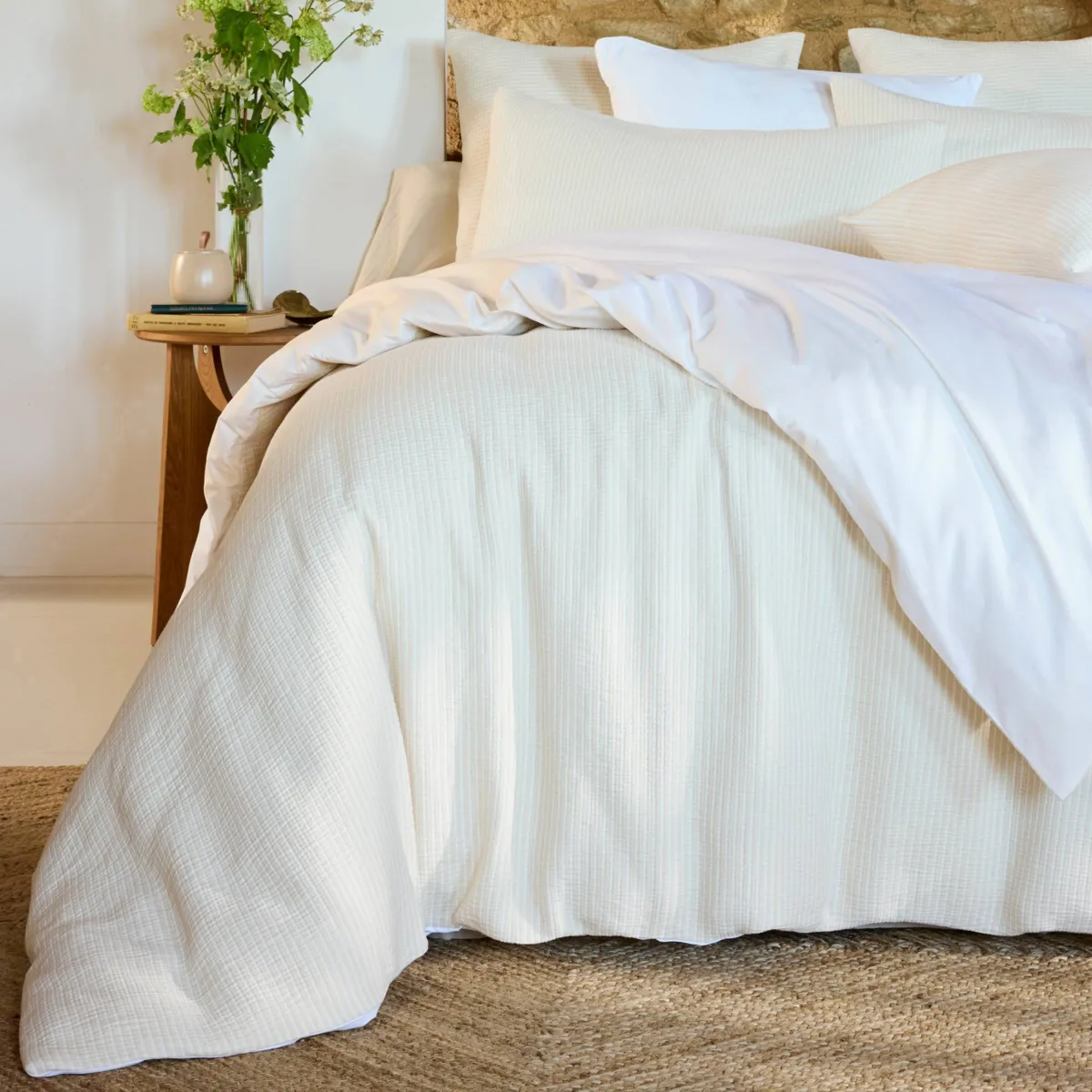 Copripiumino in garza di cotone trapuntata (140 x 200 cm) Oria Beige