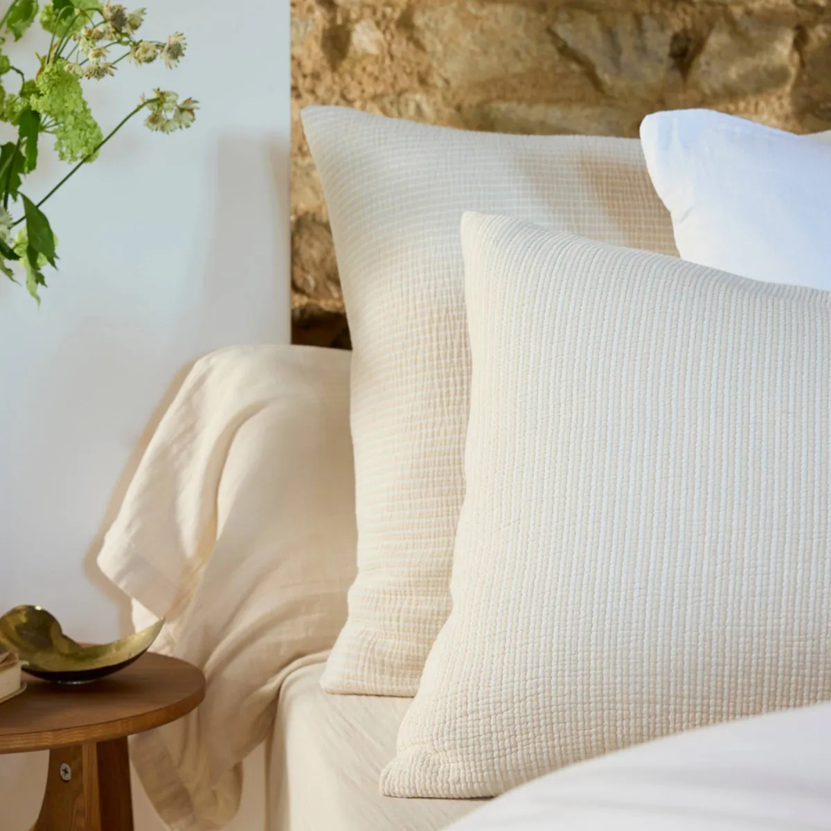 Federa rettangolare in garza di cotone trapuntata (50 x 80 cm) Oria Beige