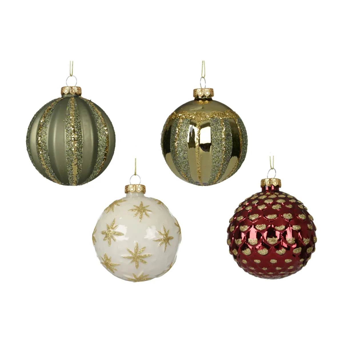 Set di 12 palline di natale in vetro (D80 mm) Majesty Verde rosmarino, bordeaux e bianco lana