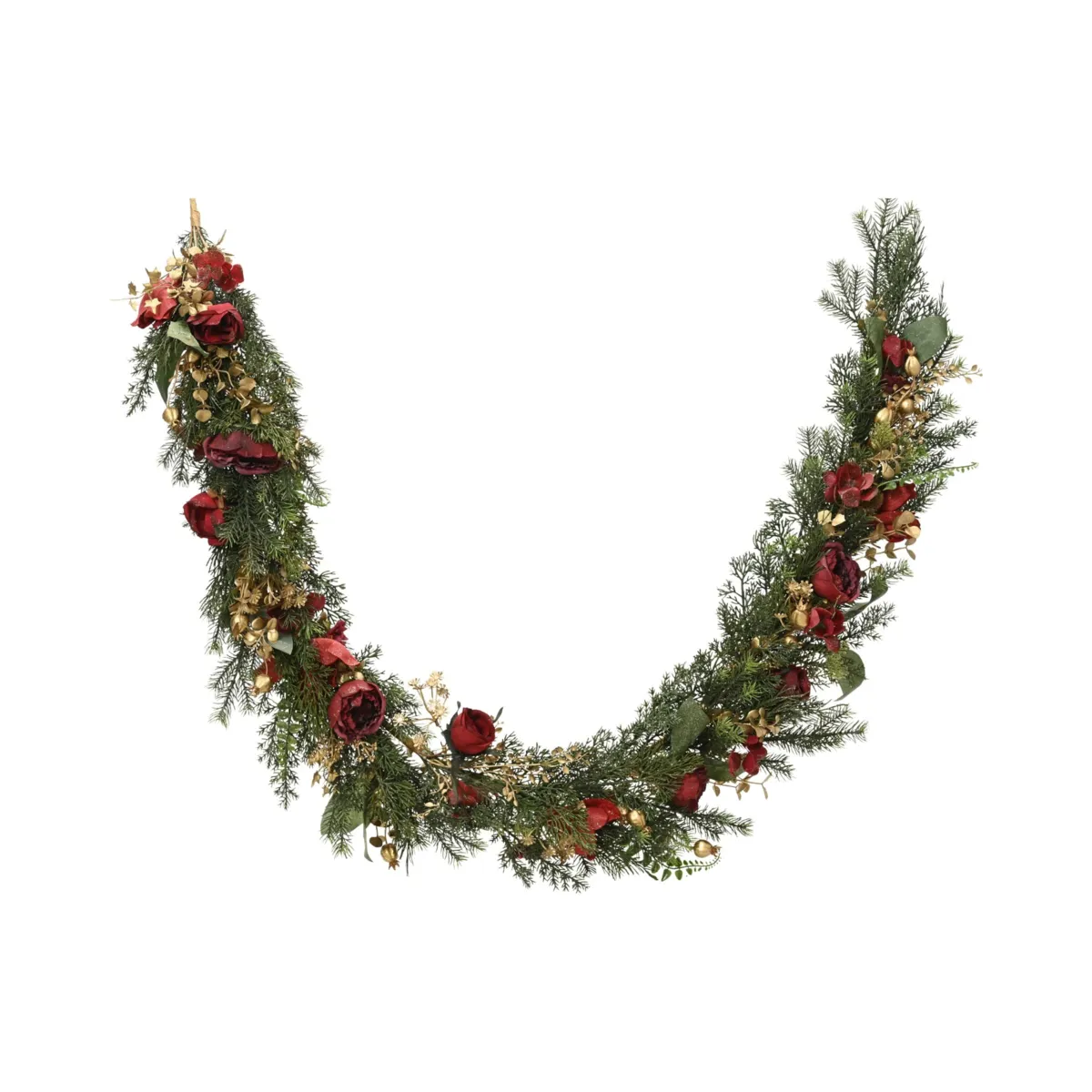 Ghirlanda per albero di Natale (180 cm - D15) Rose e bacche Rosso e oro