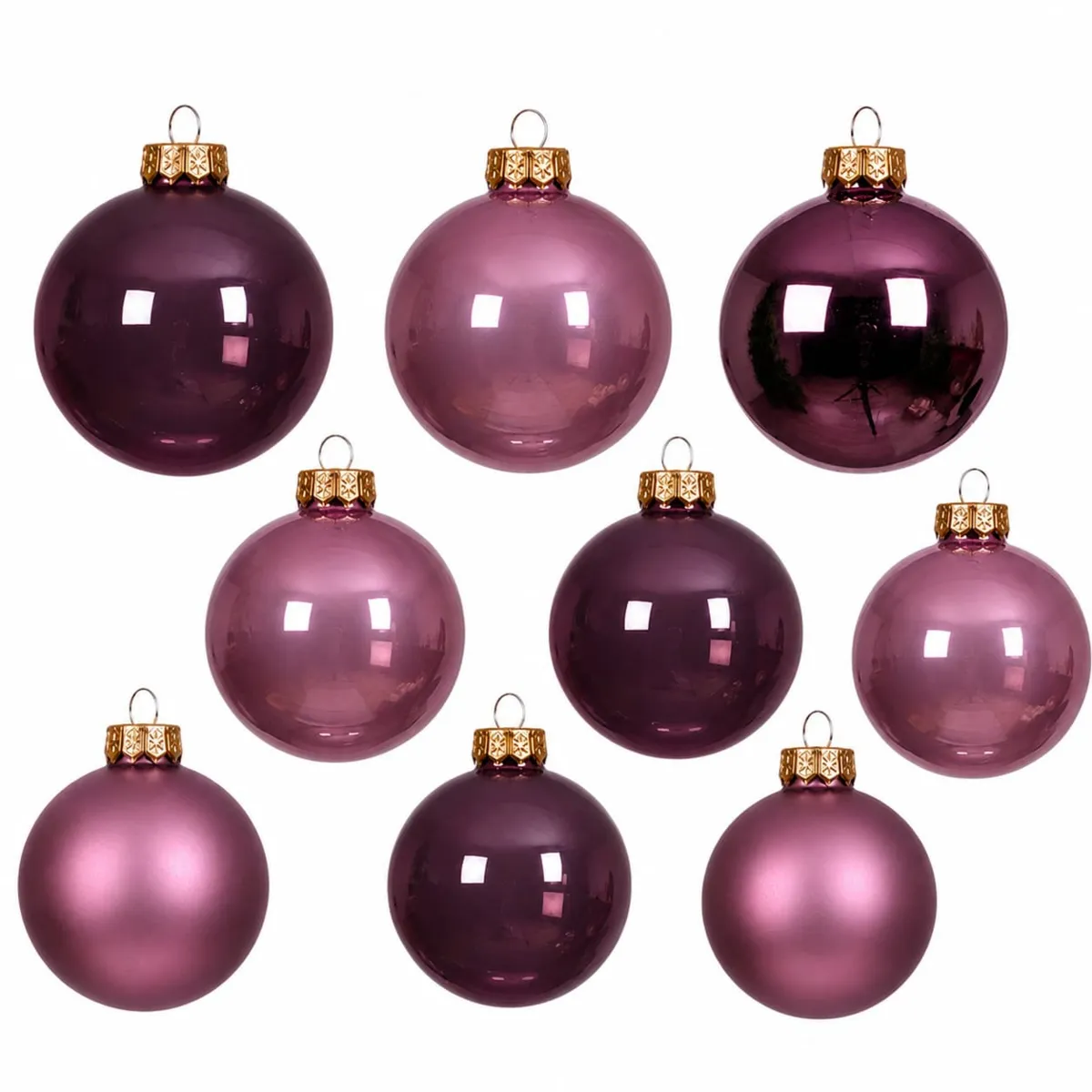 Set von 21 Weihnachtskugeln aus Glas (D60 bis 75 mm) Sortiert Kristallrosa