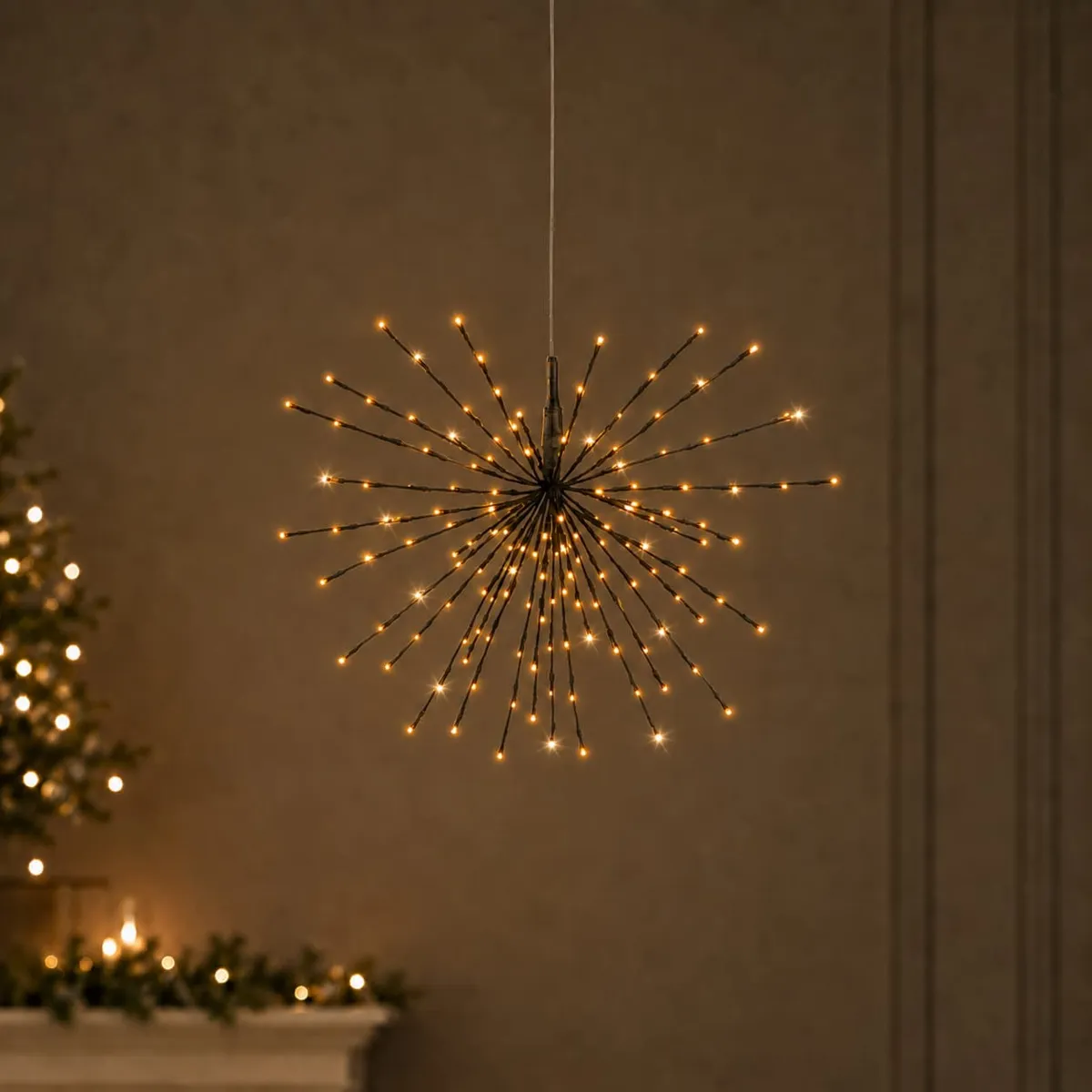 Sospensione luminosa 160 LED (D70 cm) Stella polare Flash Nero e bianco caldo