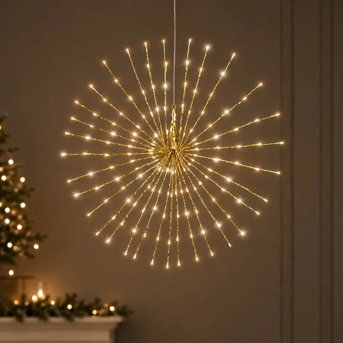 Sospensione luminosa 160 LED (D70 cm) Stella polare Flash Oro e bianco caldo dorato