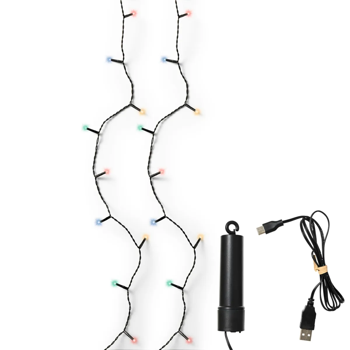 Guirlande lumineuse sans fil USB 7,4 m 100 LED câble noir Duracharge classic Multicolore