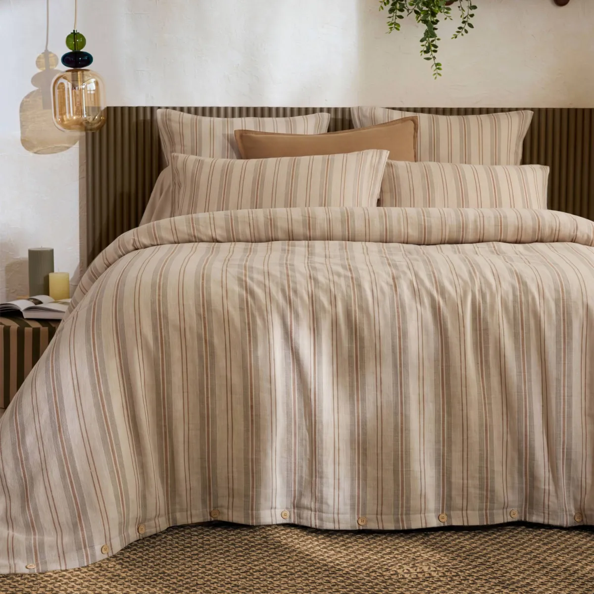 Copripiumino in flanella di cotone (240 x 220 cm) Nina righe Beige