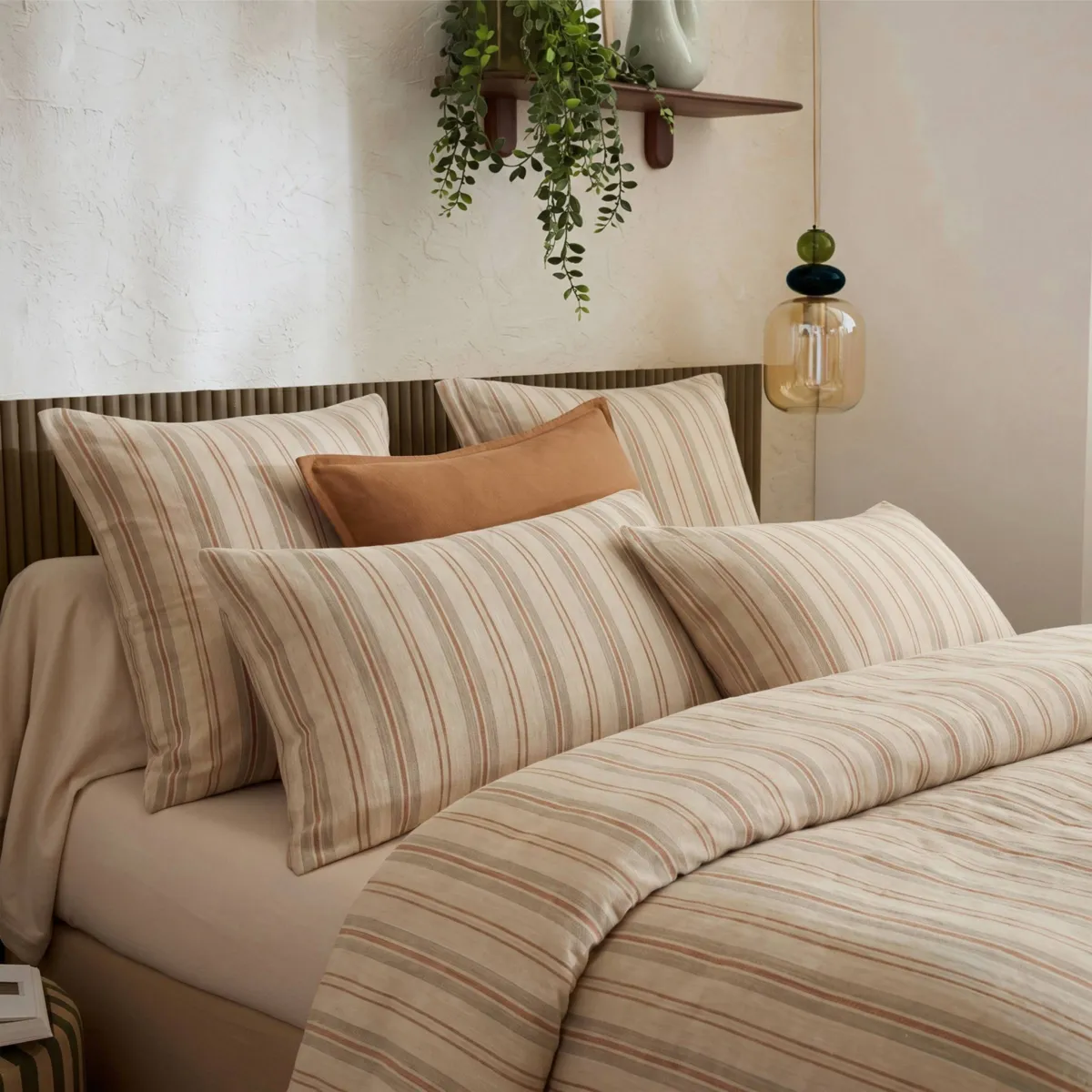 Federa rettangolare in flanella di cotone (50 x 70 cm) Nina righe beige
