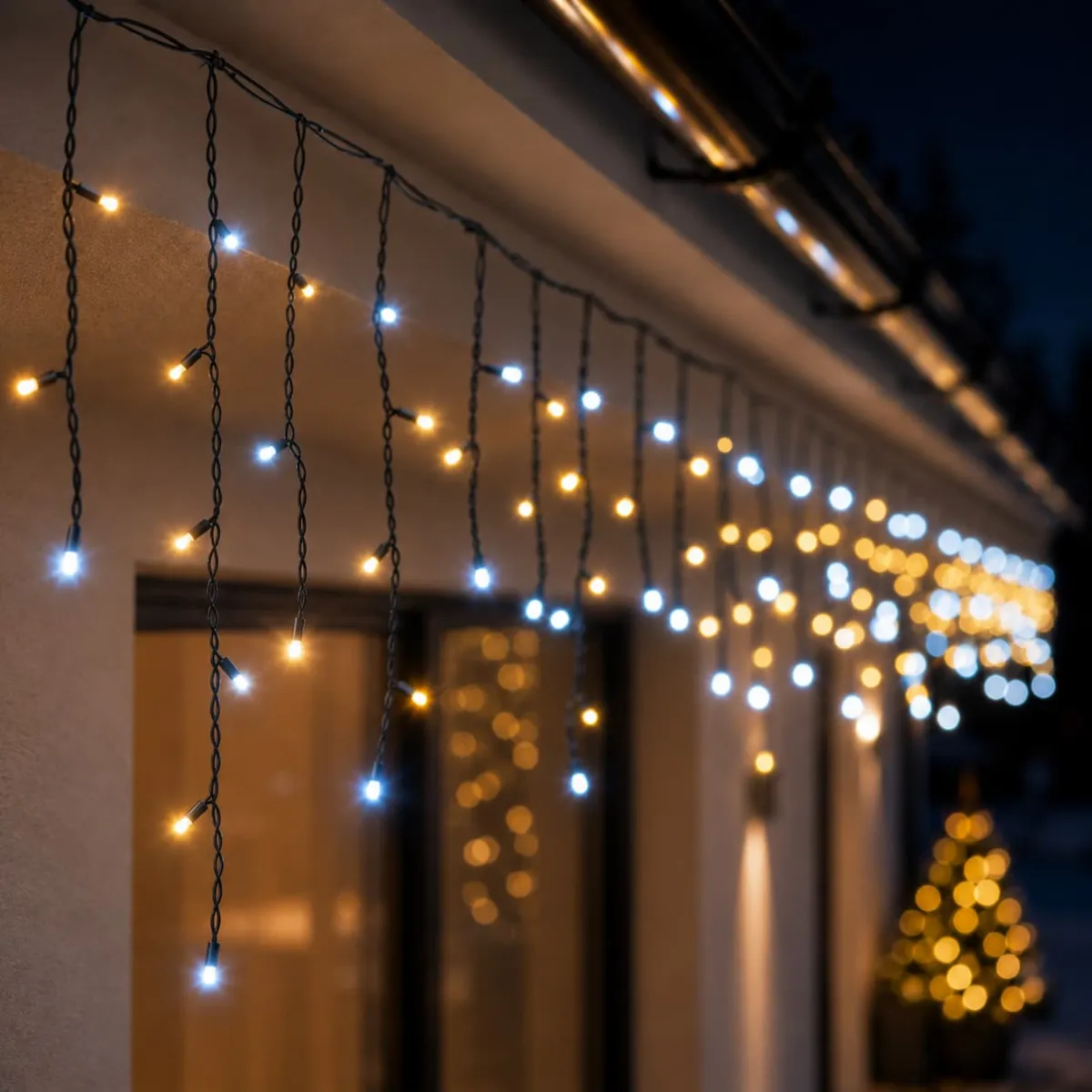 Stalattite luminosa collegabile 3,60 m 96 LED cavo nero Pro-lights Flash Bianco caldo e freddo