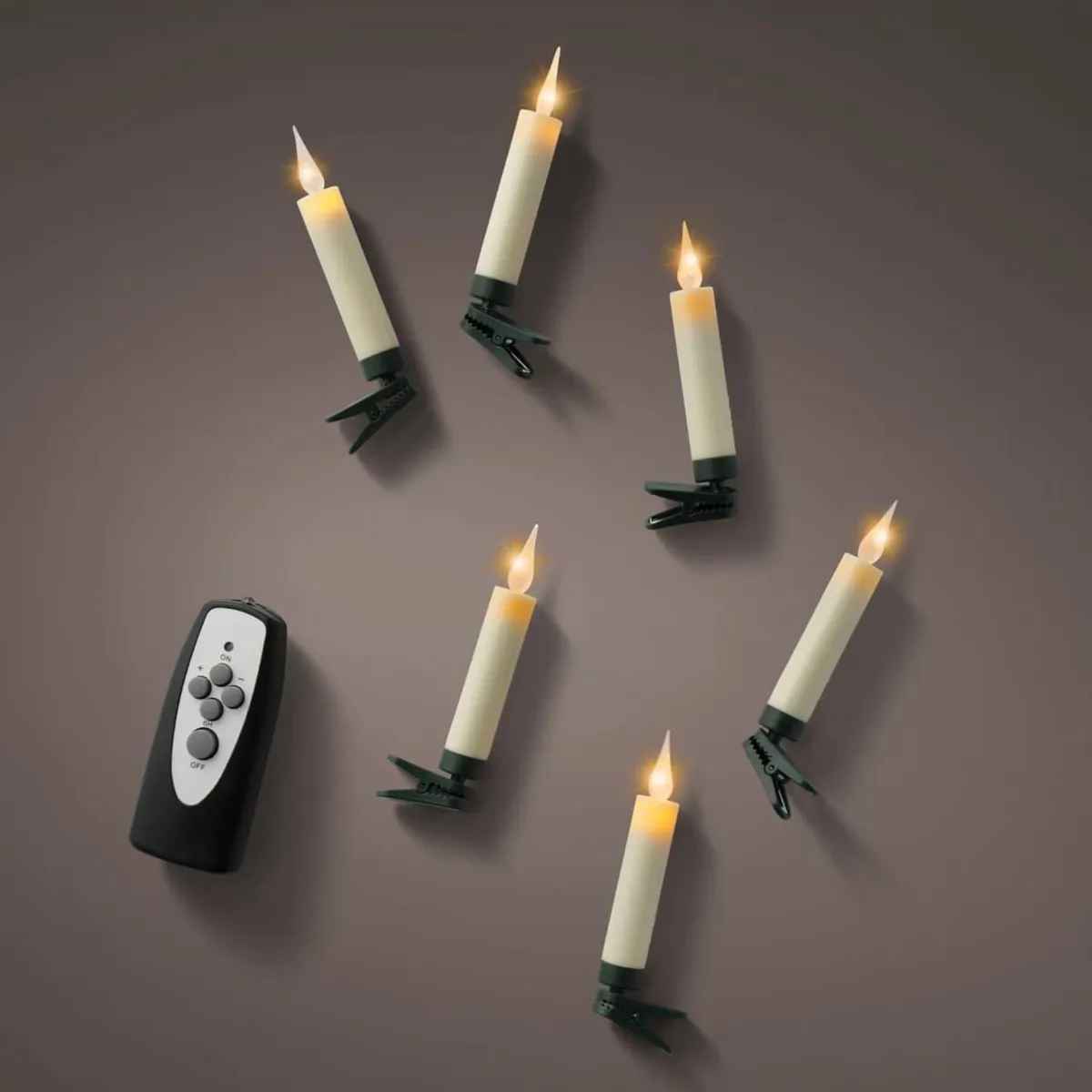 Set di 10 candele LED con pinza a pile (H10 cm) Fiamma Bianco caldo