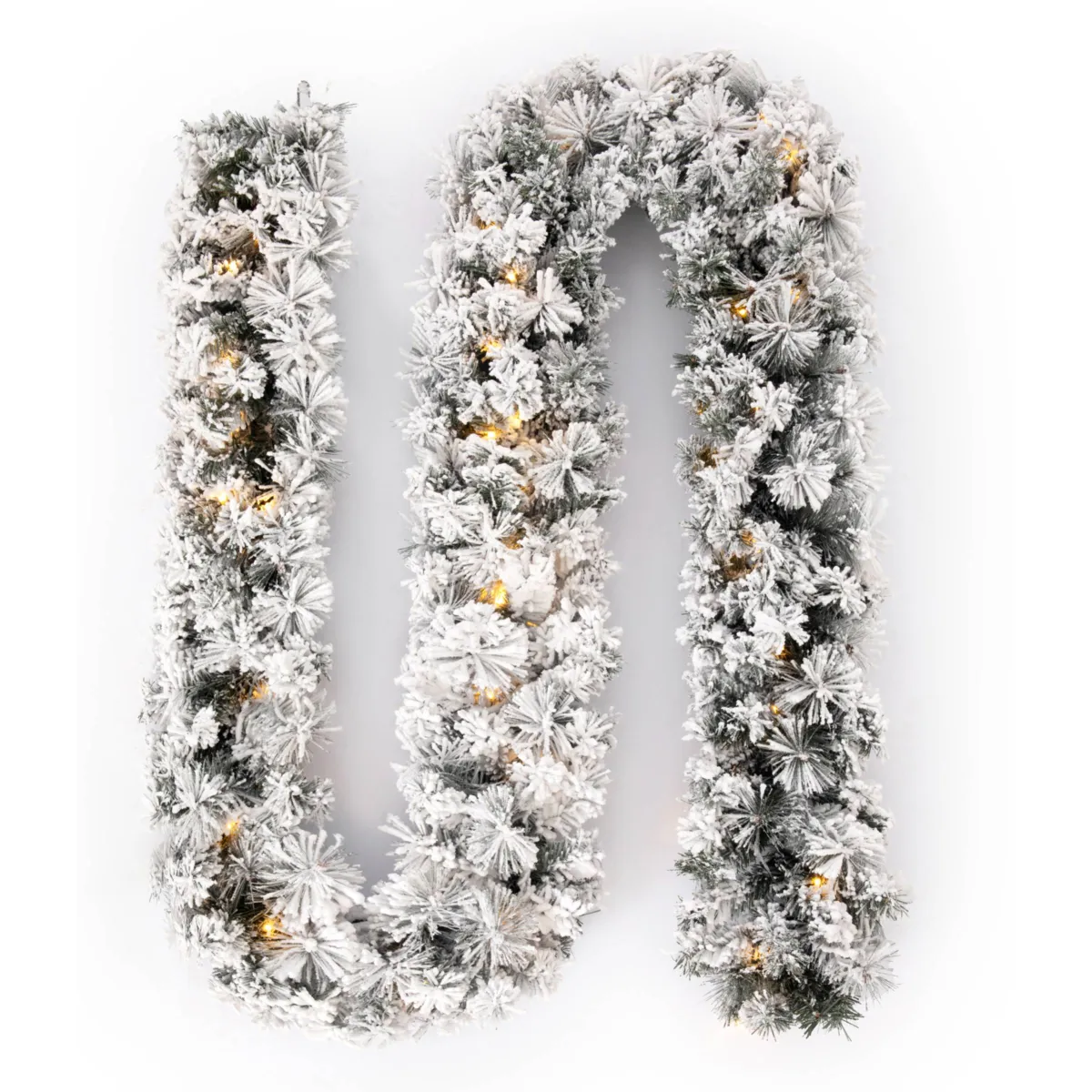 Ghirlanda luminosa di abete (300 cm - D25) Edmonton Verde innevato e bianco caldo