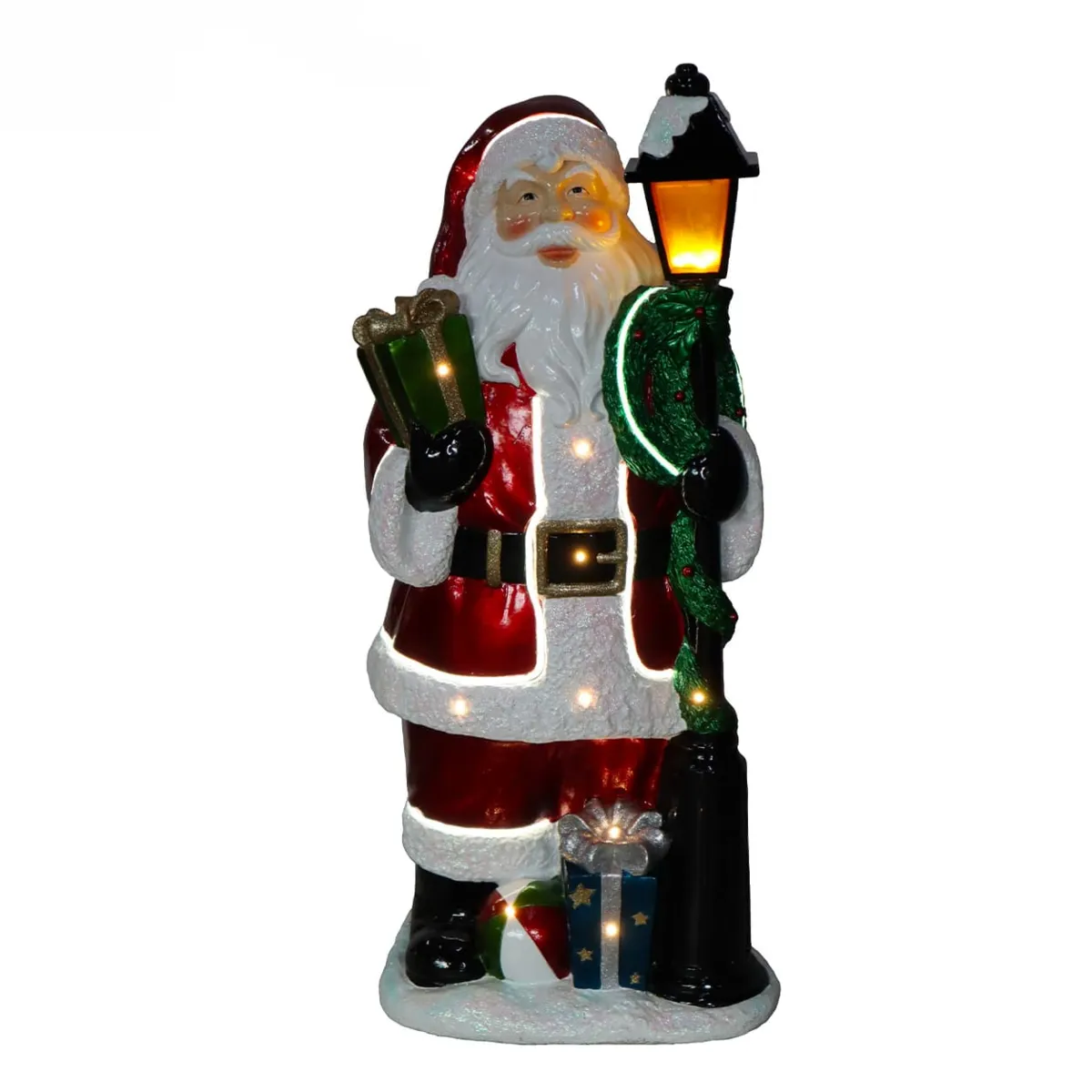 Babbo Natale luminoso 7 LED (H93 cm) Santa Klaus e lanterna bianco caldo