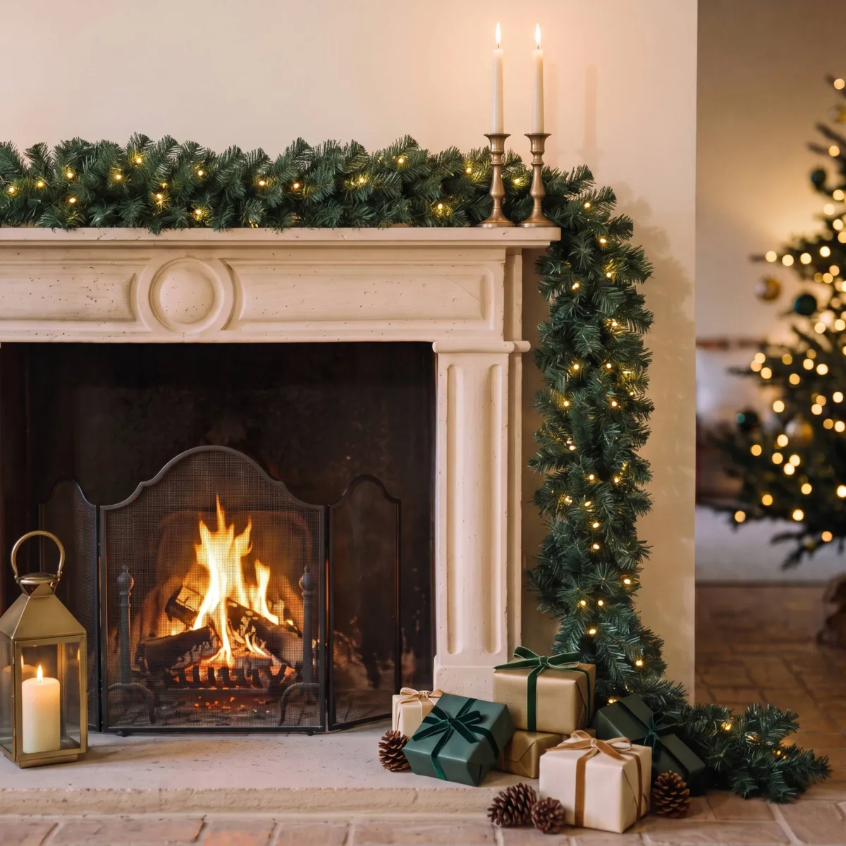 Guirlande sapin lumineuse (300 cm - D25) Royal Vert et blanc chaud