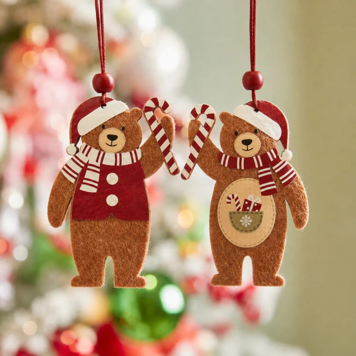 Set di 2 sospensioni natalizie (H8,5 cm) Orsi golosi Rosso e marrone