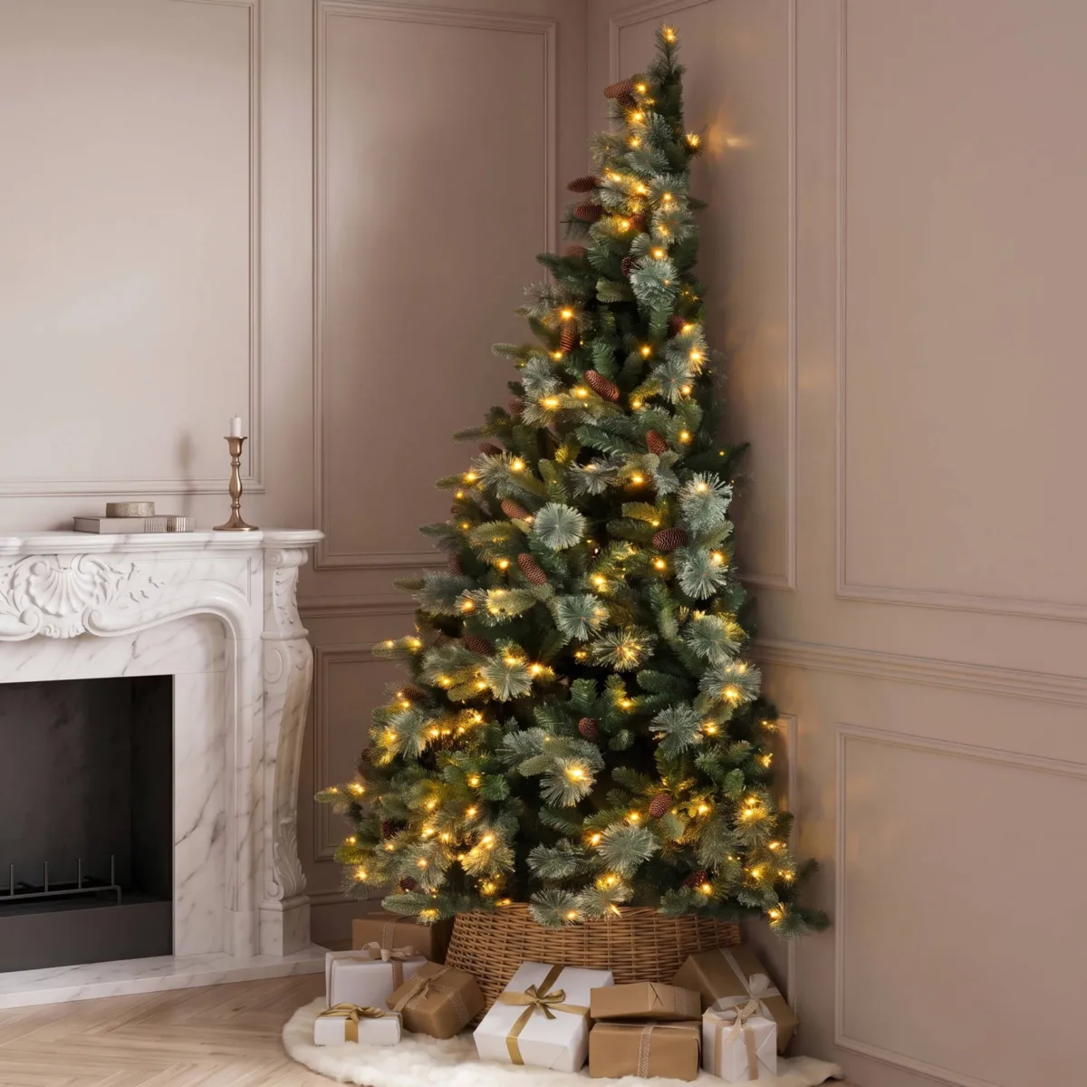 Albero di Natale artificiale luminoso 290 LED (H210 cm) Washington Verde e bianco caldo