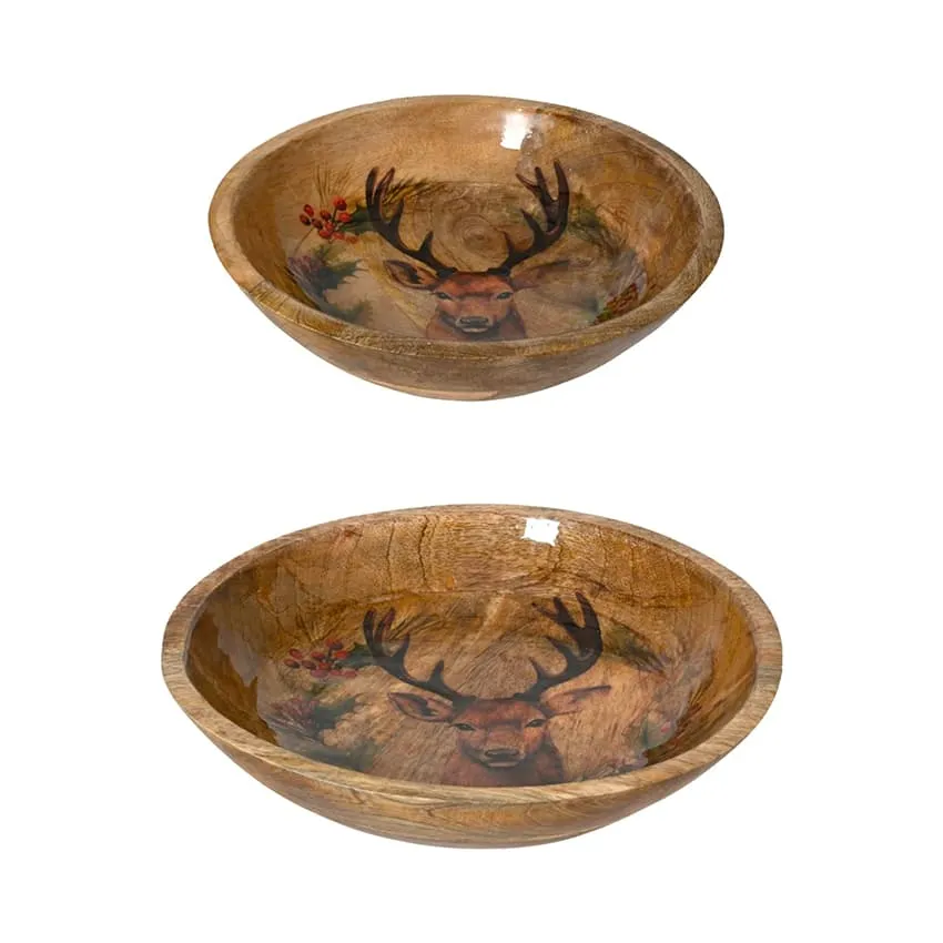 Set di 2 ciotole in legno di mango (D30-25 cm) Renne maestose Naturale
