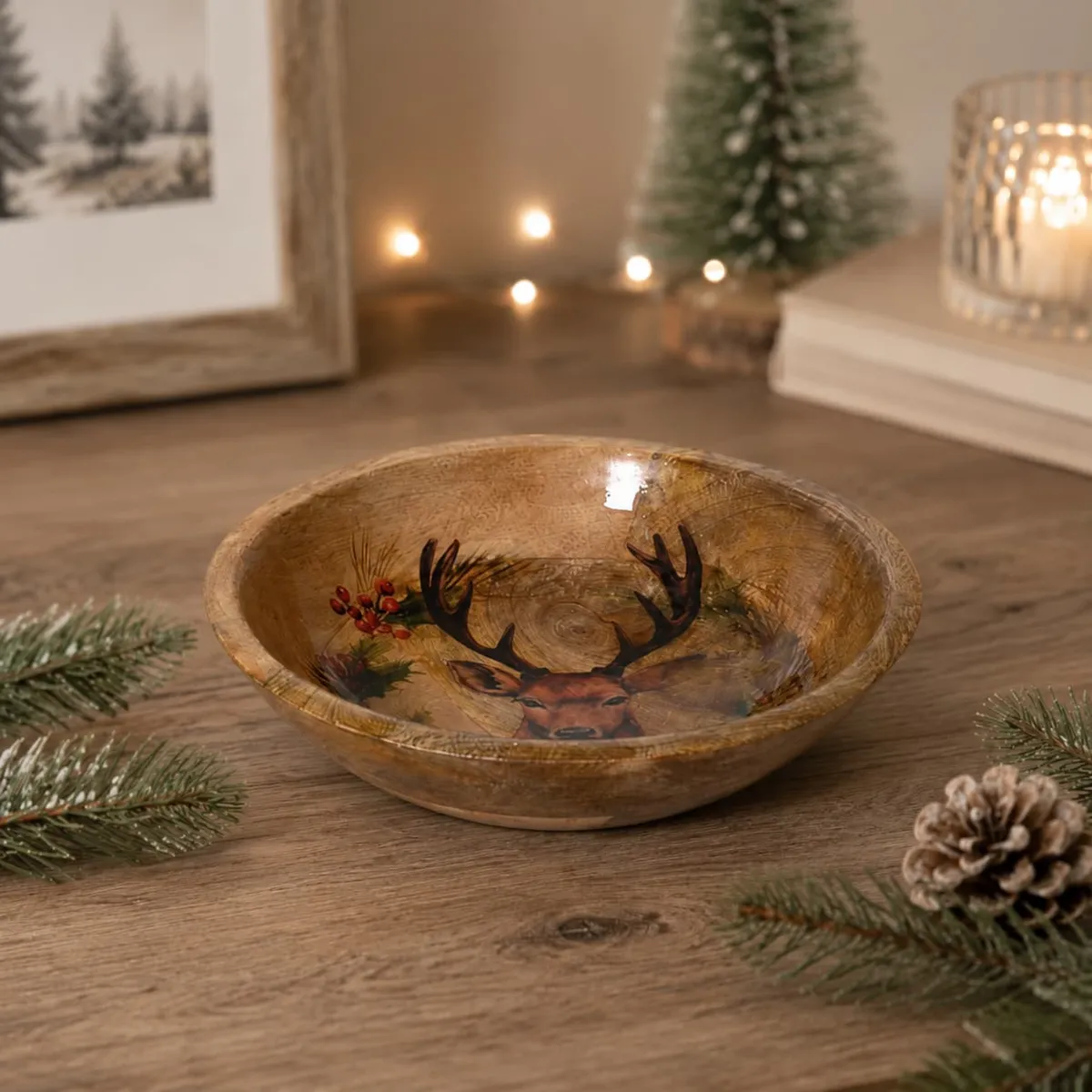 Set di 2 ciotole in legno di mango (D30-25 cm) Renne maestose Naturale