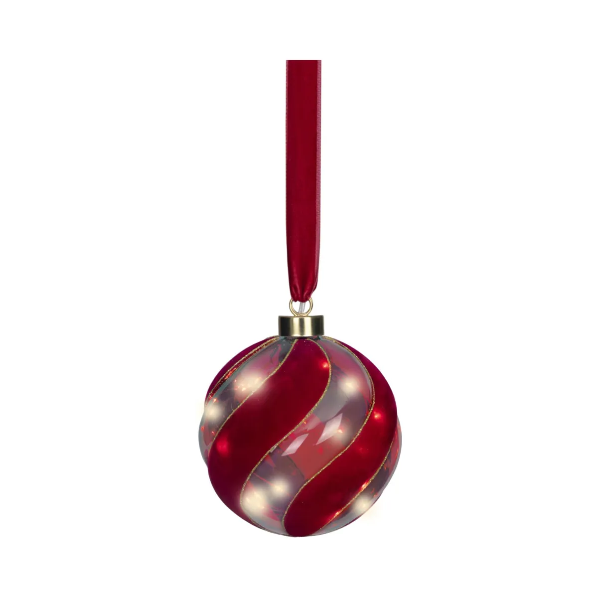 Sospensione luminosa a pile (D14 cm) Palla Venezia Rosso e bianco caldo