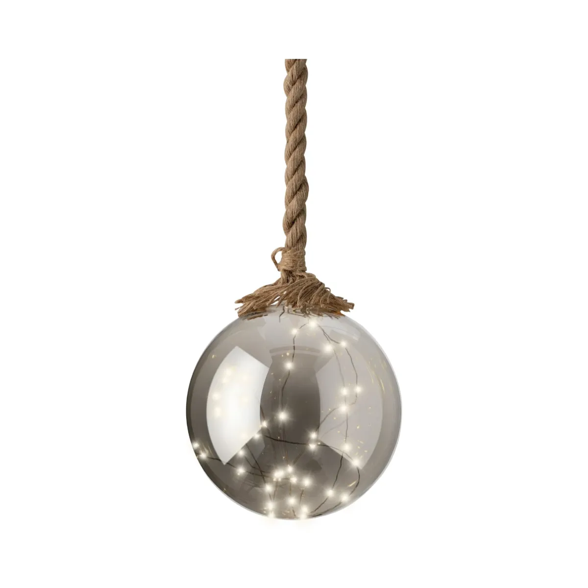 Lampada a sospensione luminosa in juta 40 LED (D19 cm) Effetto Screpolato Inverno Grigio e bianco caldo