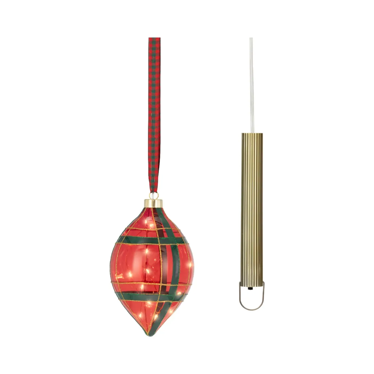 Sospensione luminosa a pile (D12,5 cm) Goccia Tartan Rosso