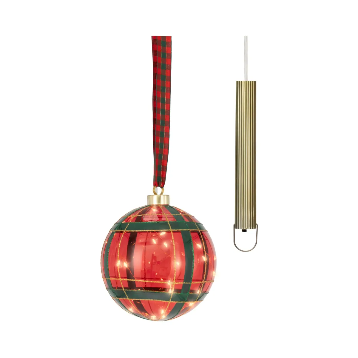 Sospensione luminosa a pile (D14 cm) Palla Tartan Rosso